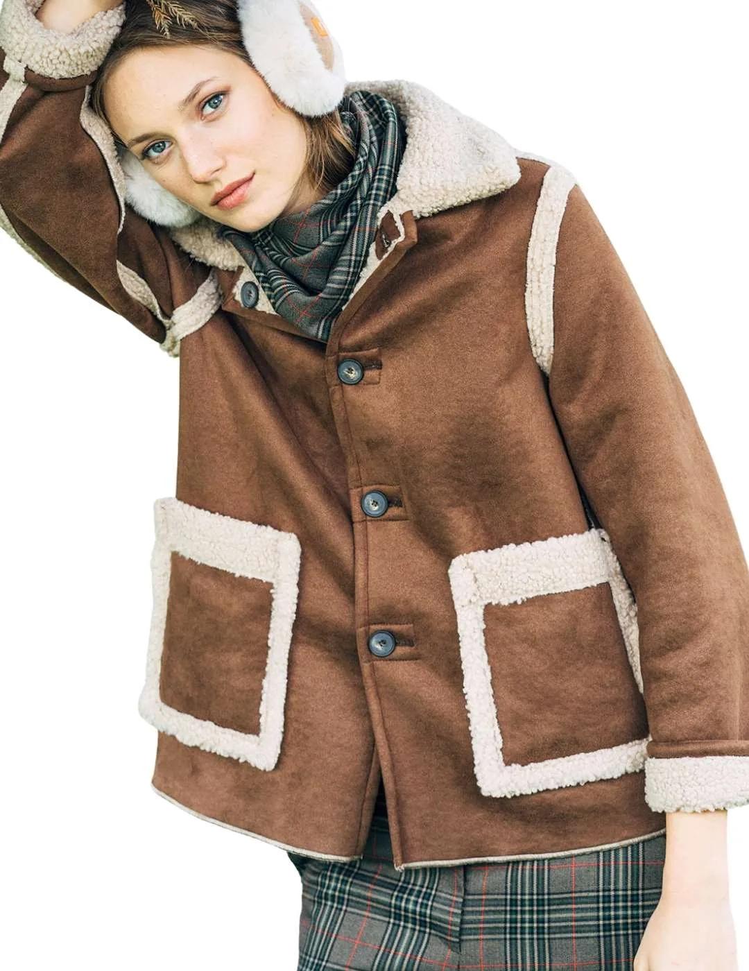 Hongo Chaqueta reversible Marrón borreguito y ante