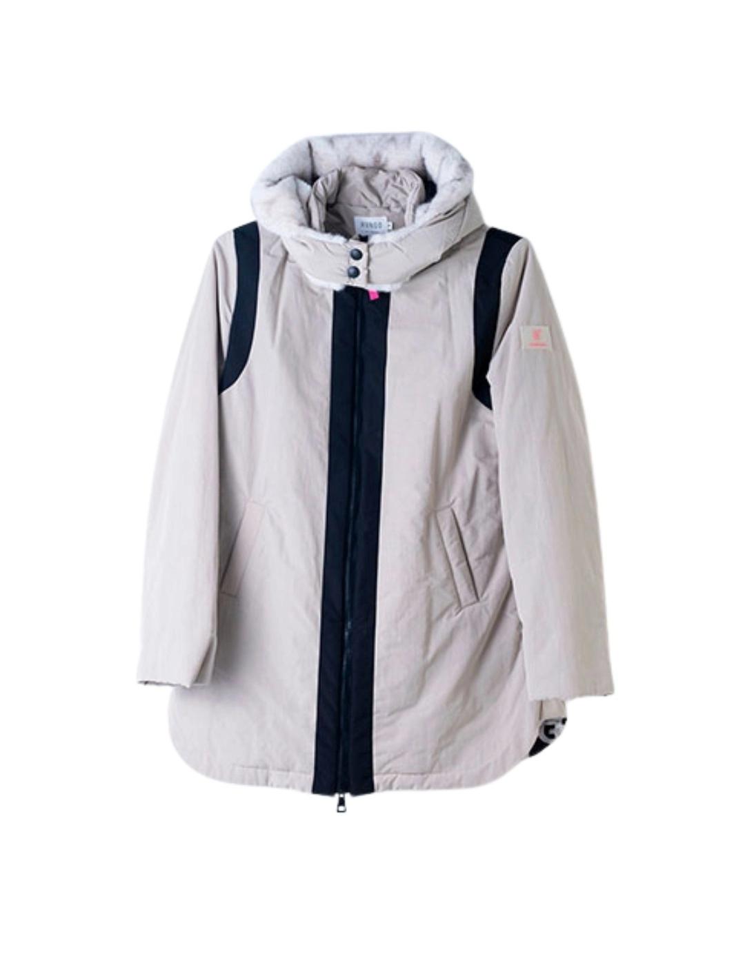 Hongo Parka Beige con detalles en negro