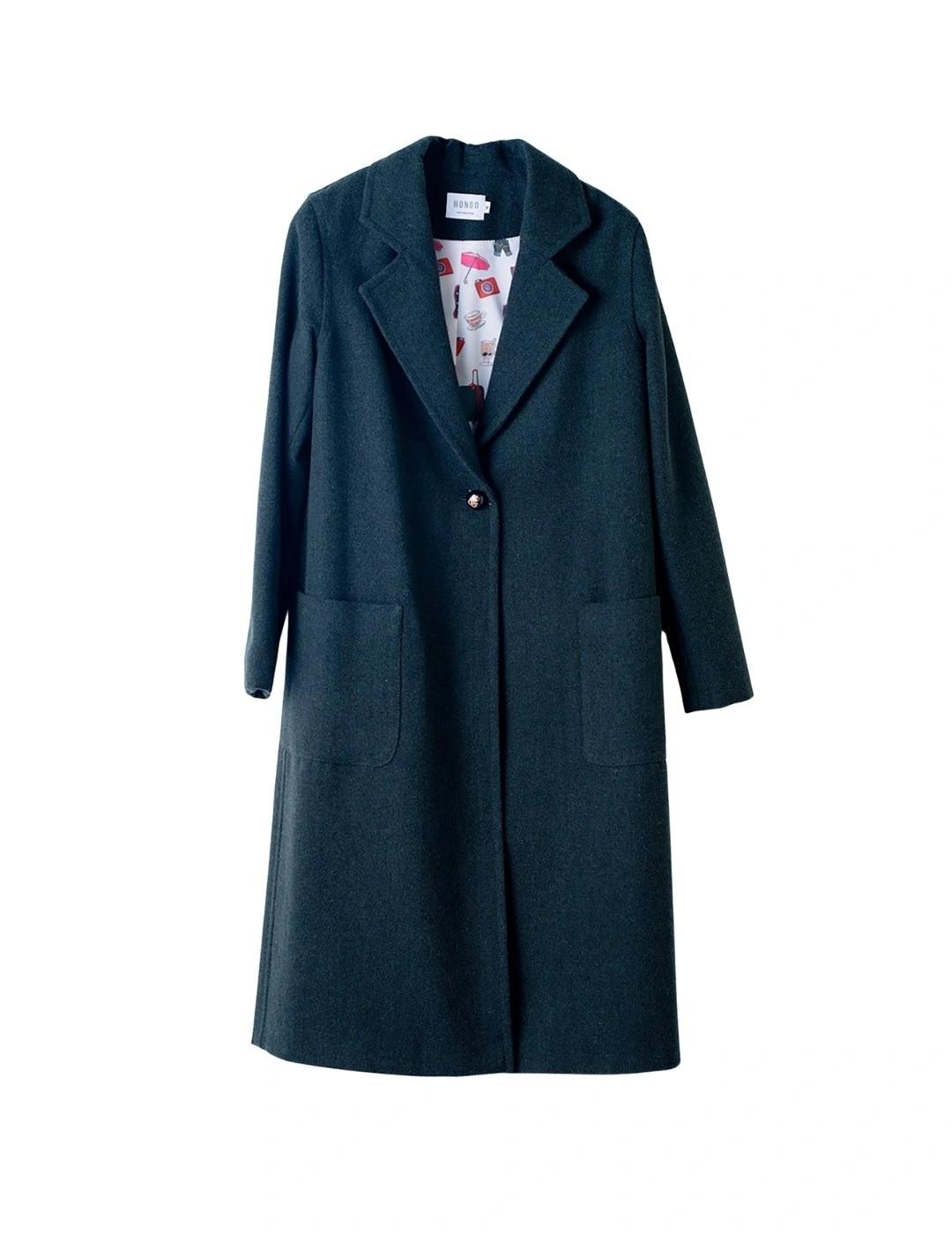 Hongo Abrigo Verde oscuro de lana con bolsillos