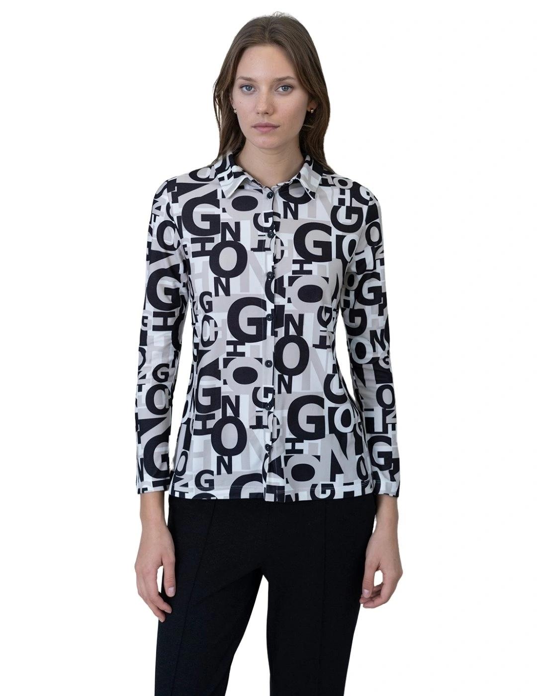 Hongo Camisa Estampado Beige y negro