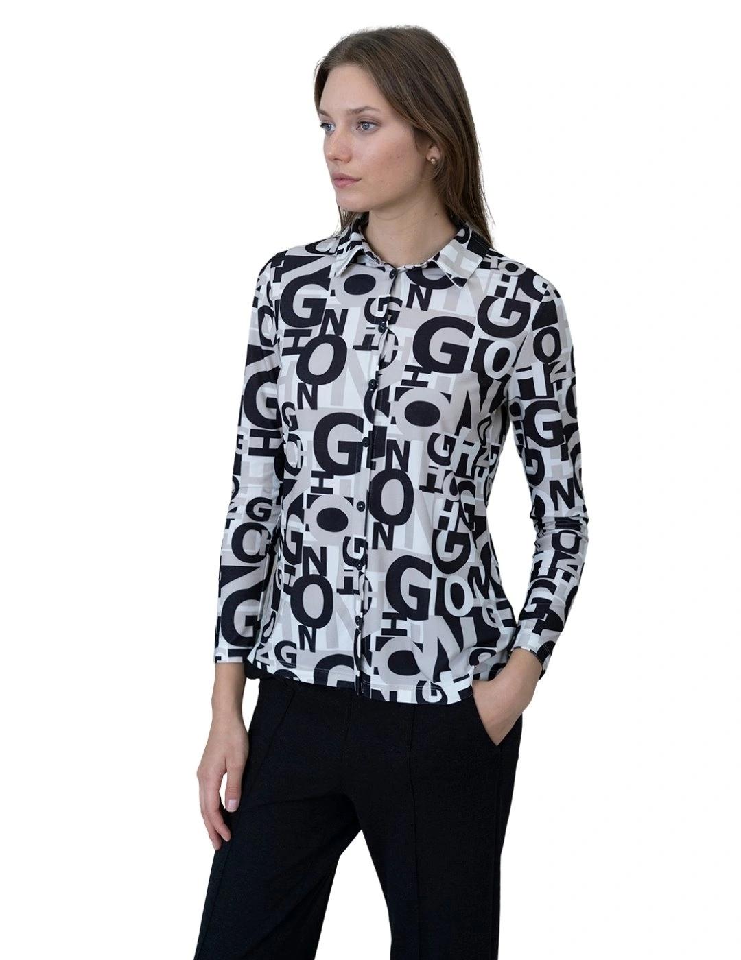 Hongo Camisa Estampado Beige y negro