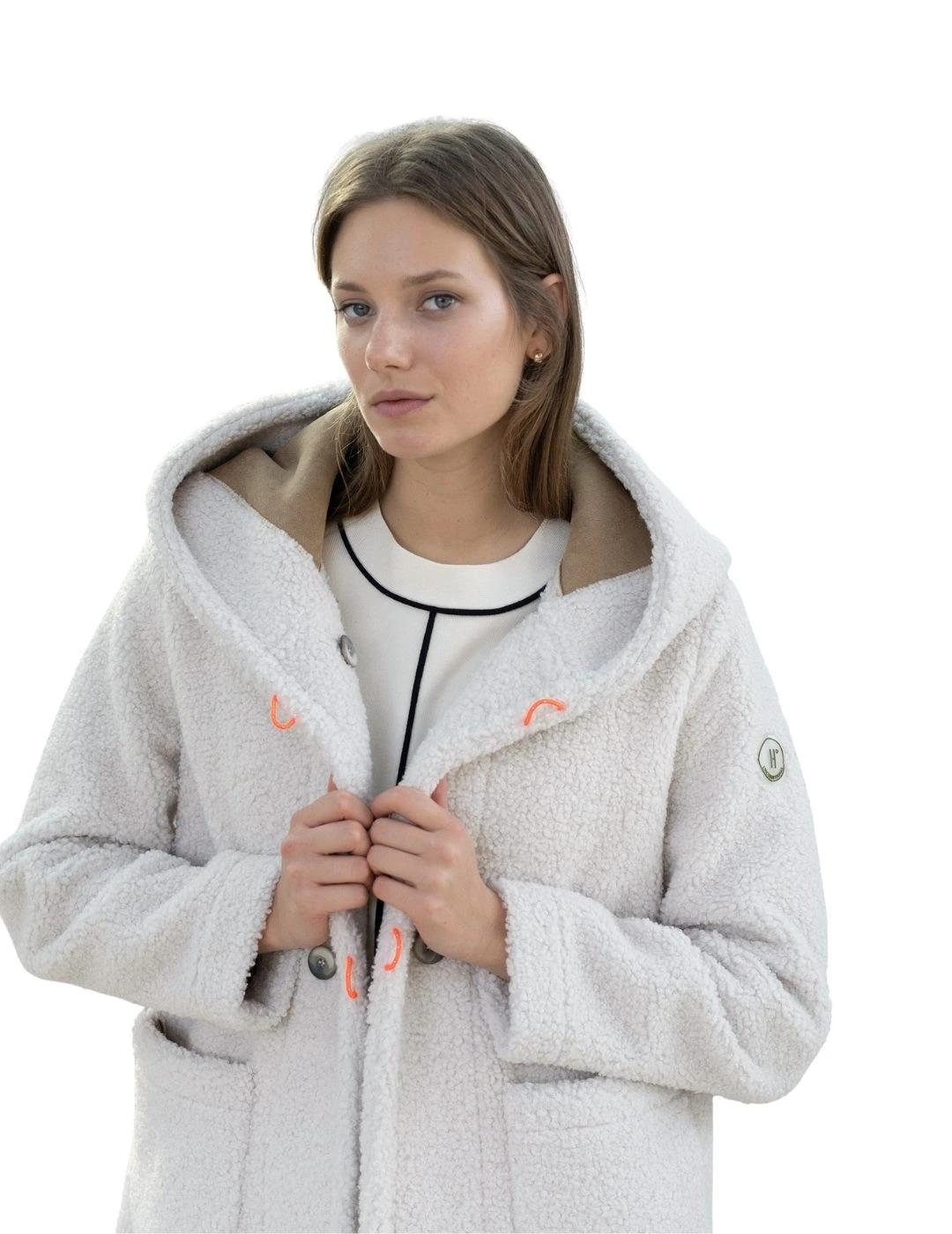 Hongo Abrigo borreguito Crudo con capucha