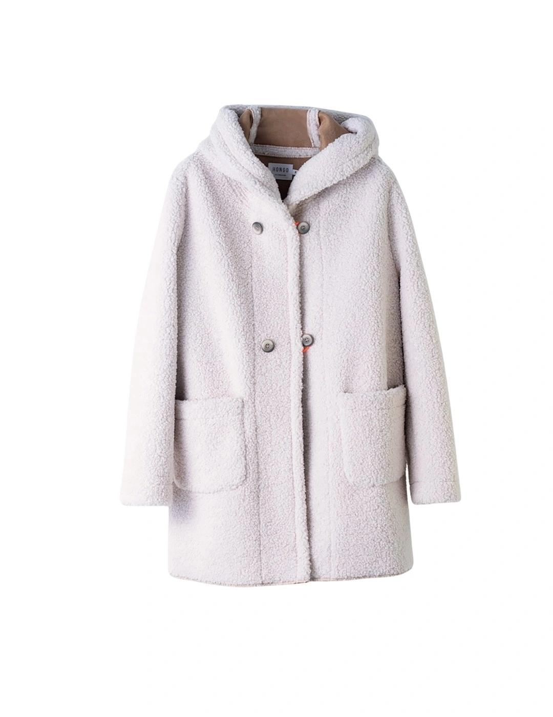 Hongo Abrigo borreguito Crudo con capucha