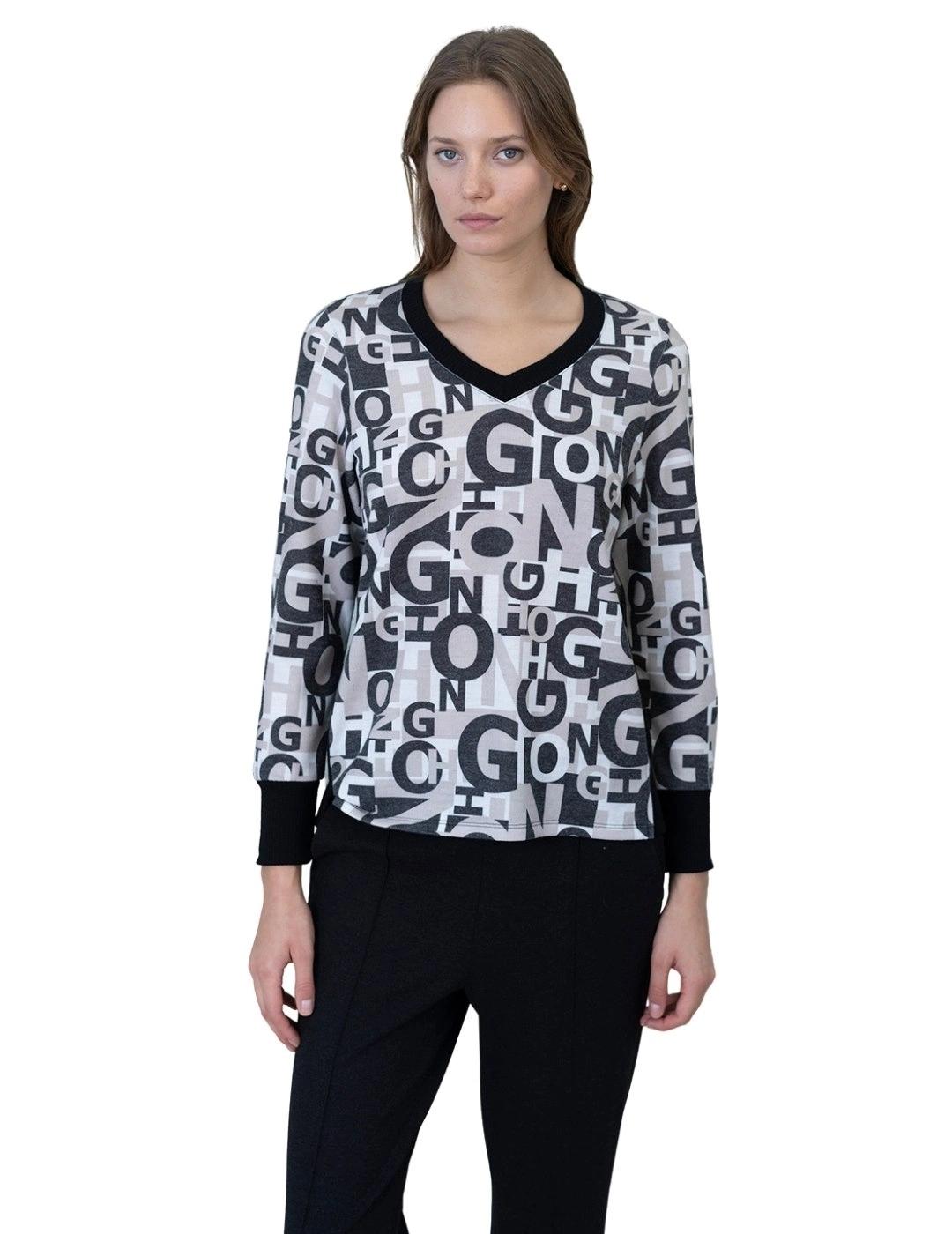 Hongo Jersey Estampado Beige y negro