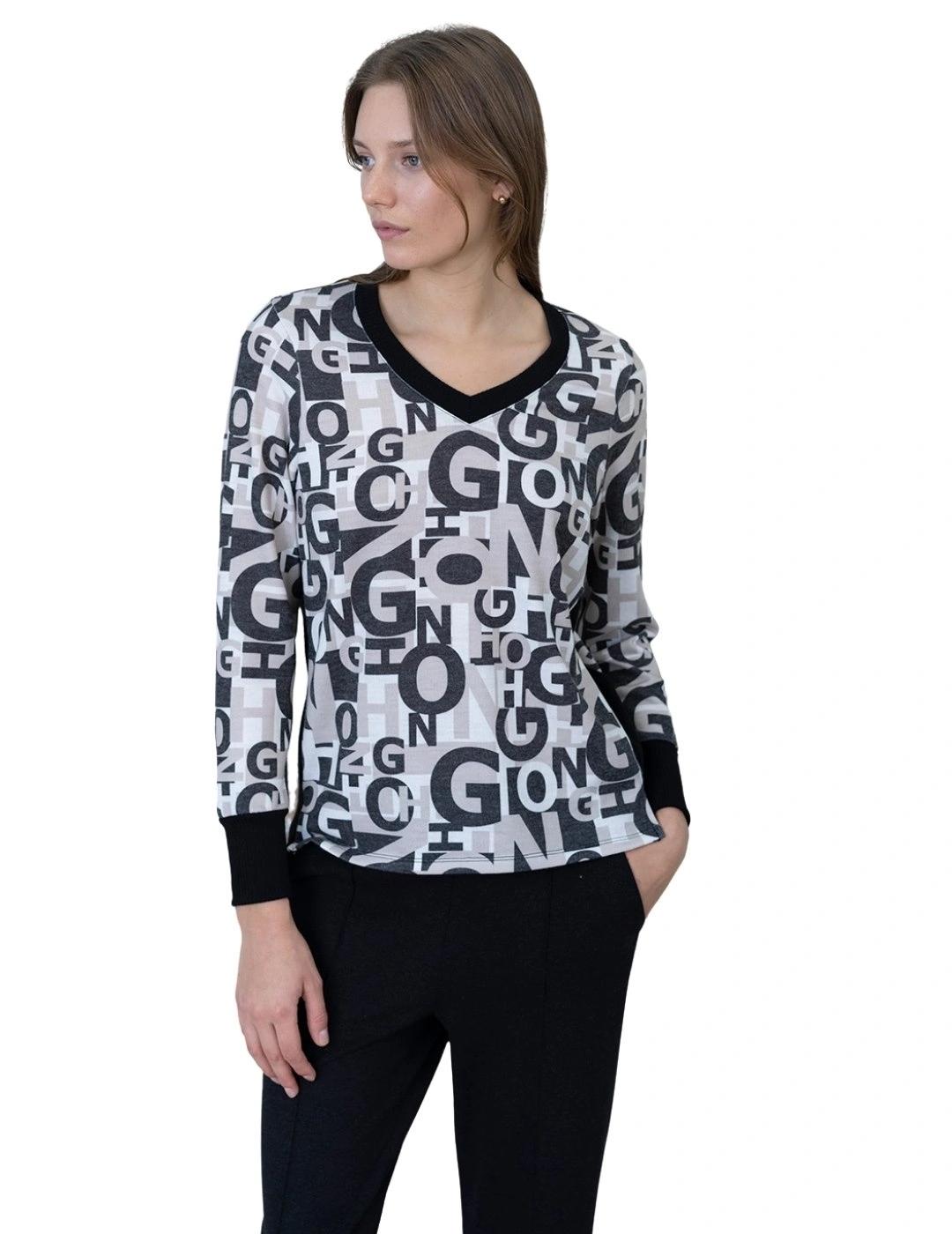 Hongo Jersey Estampado Beige y negro