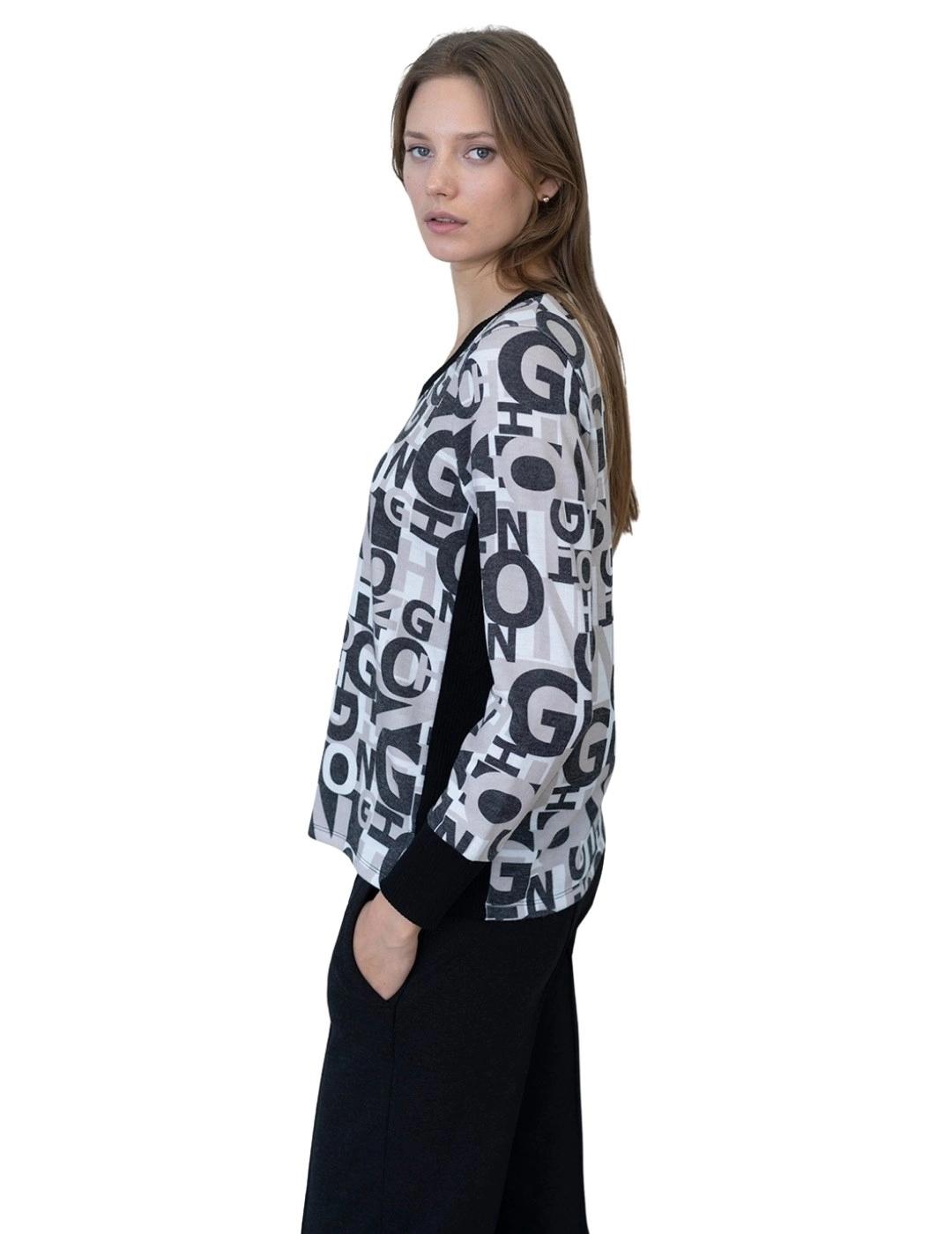 Hongo Jersey Estampado Beige y negro