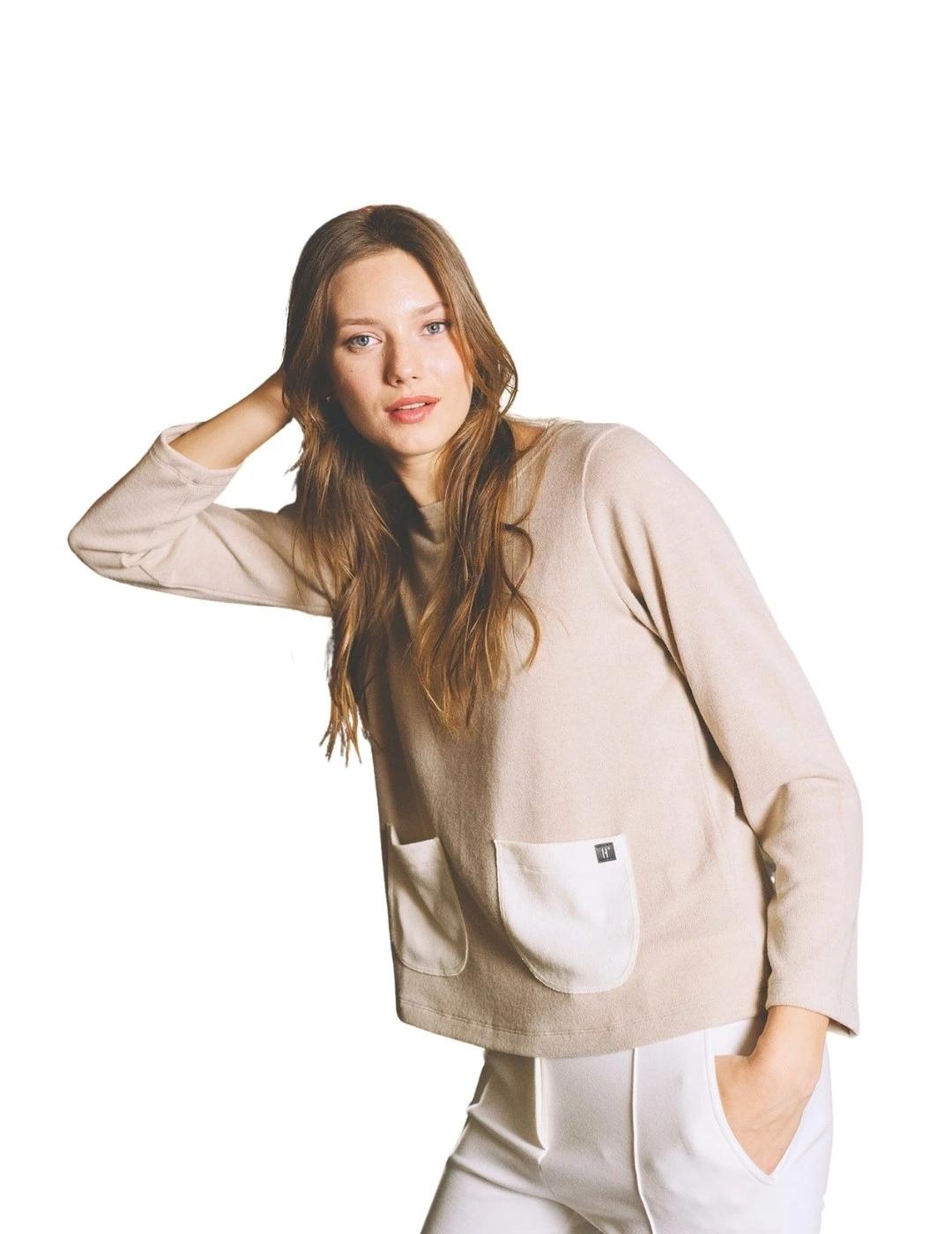 Hongo Jersey beige de punto fino con bolsillos