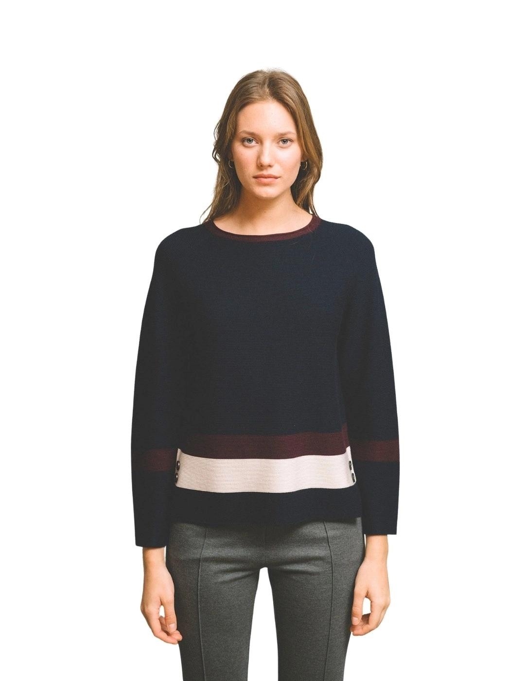 Hongo Jersey de punto marino franjas burdeos crudo