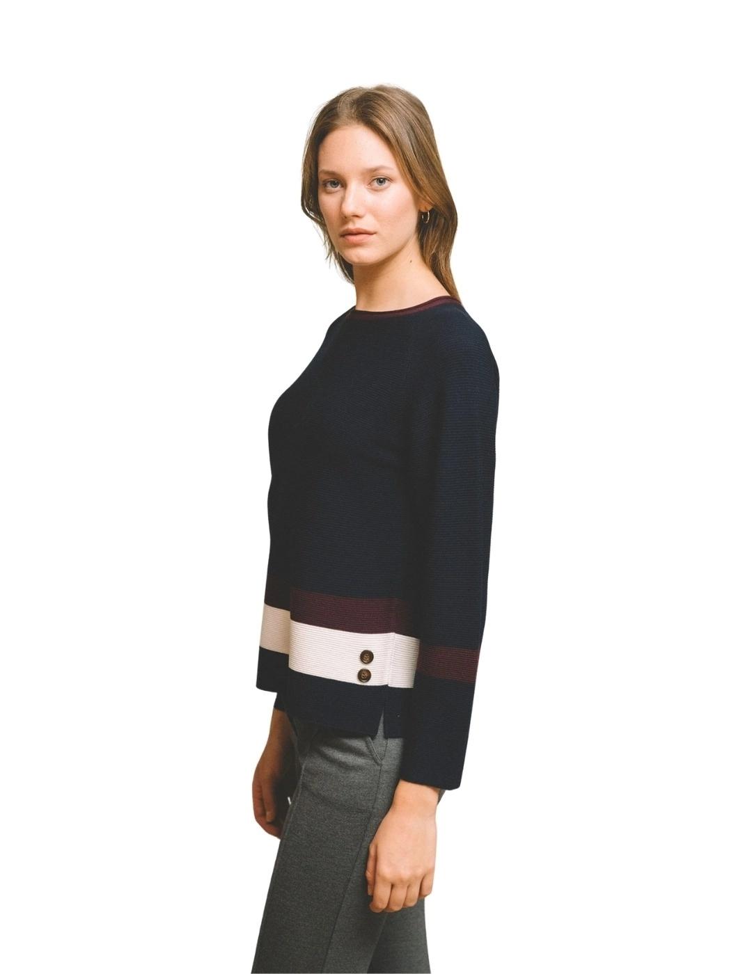 Hongo Jersey de punto marino franjas burdeos crudo