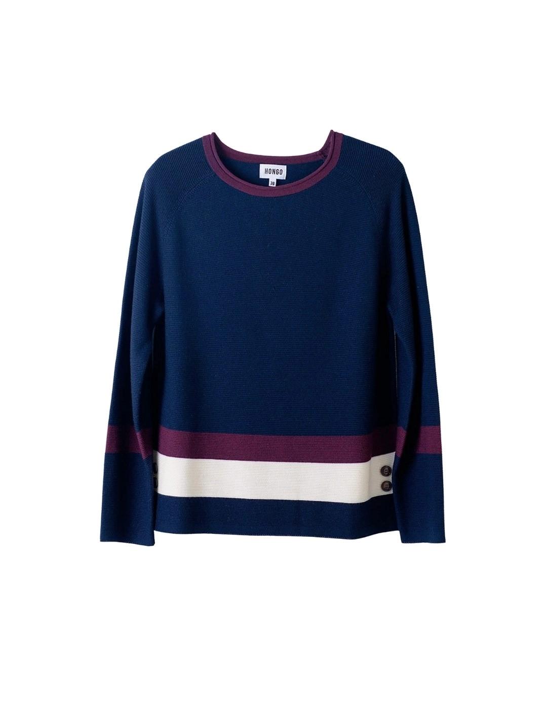 Hongo Jersey de punto marino franjas burdeos crudo
