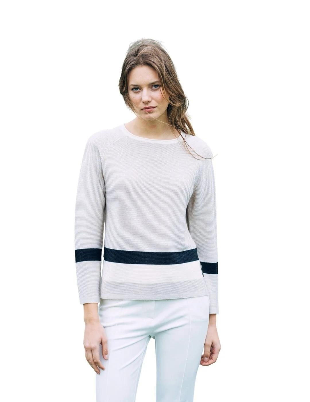 Hongo Jersey de punto beige franjas negras crudo