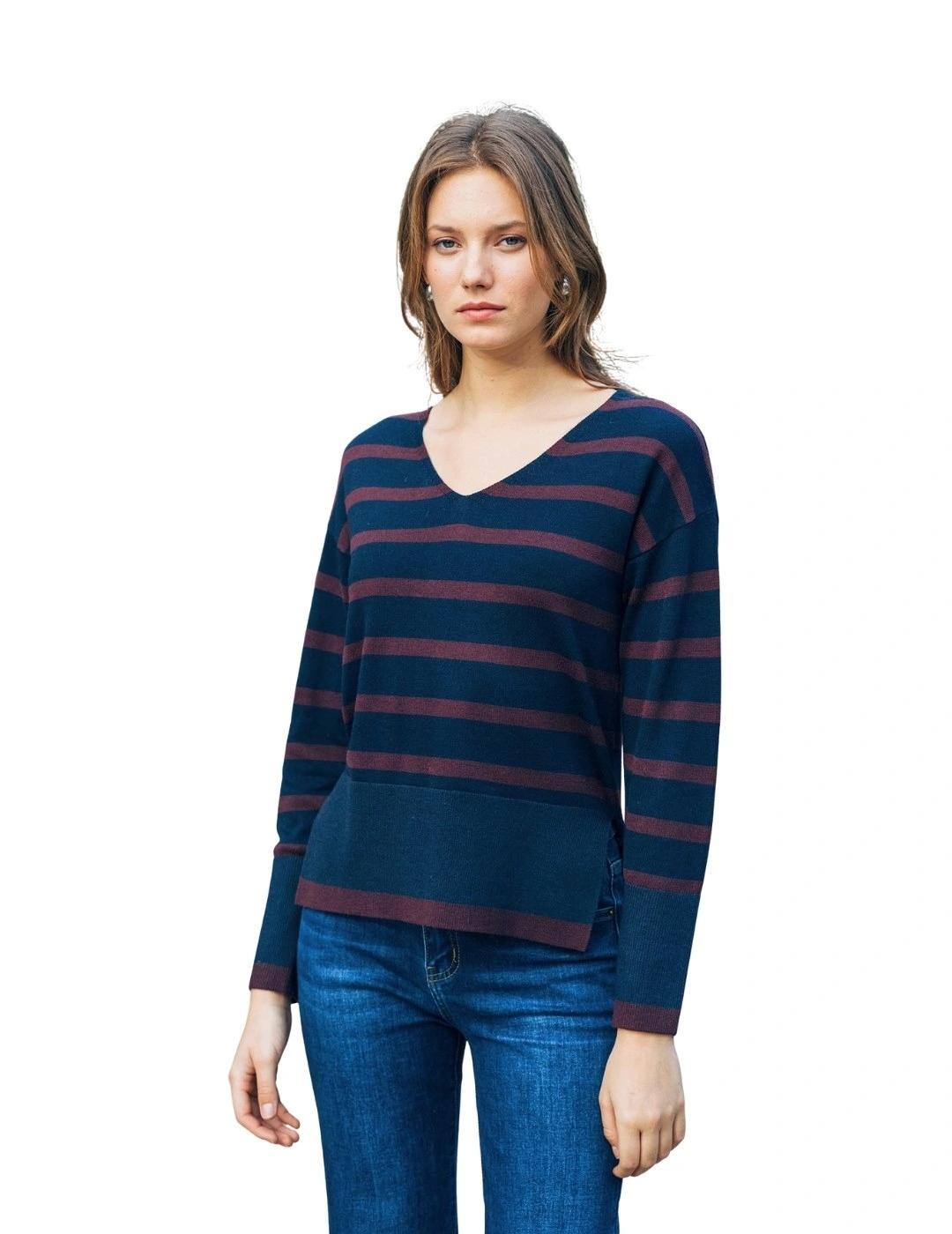 Hongo Jersey marino con rayas granates