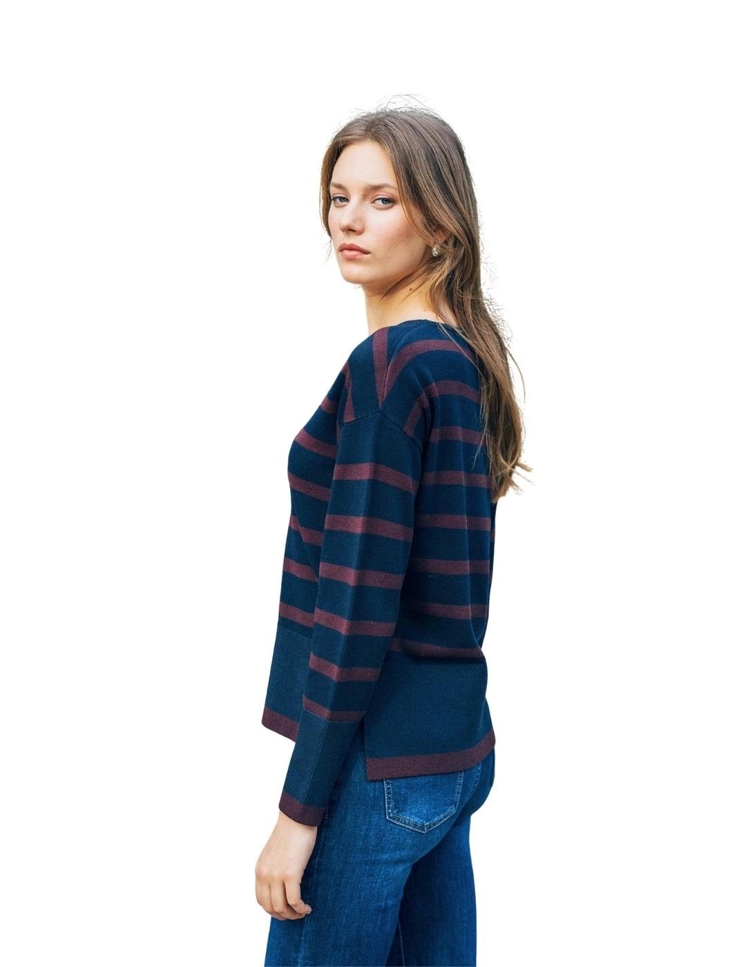 Hongo Jersey marino con rayas granates