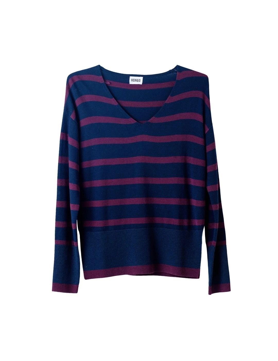 Hongo Jersey marino con rayas granates