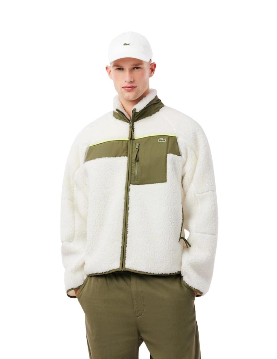 Lacoste Chaqueta de borreguillo Blanca y verde