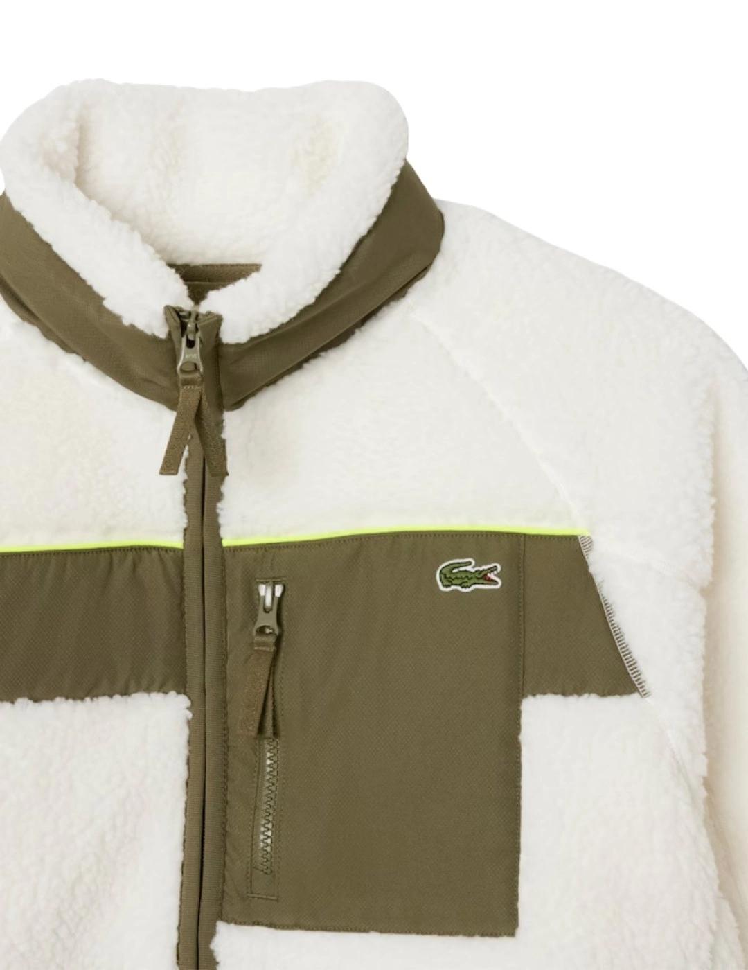 Lacoste Chaqueta de borreguillo Blanca y verde