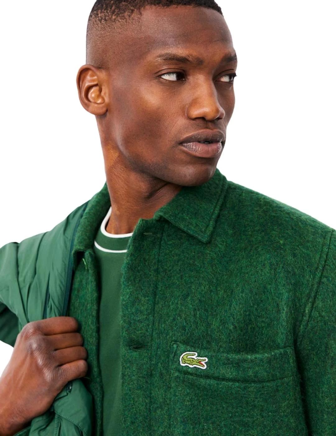 Lacoste Sobrecamisa de paño mezcla lana Verde