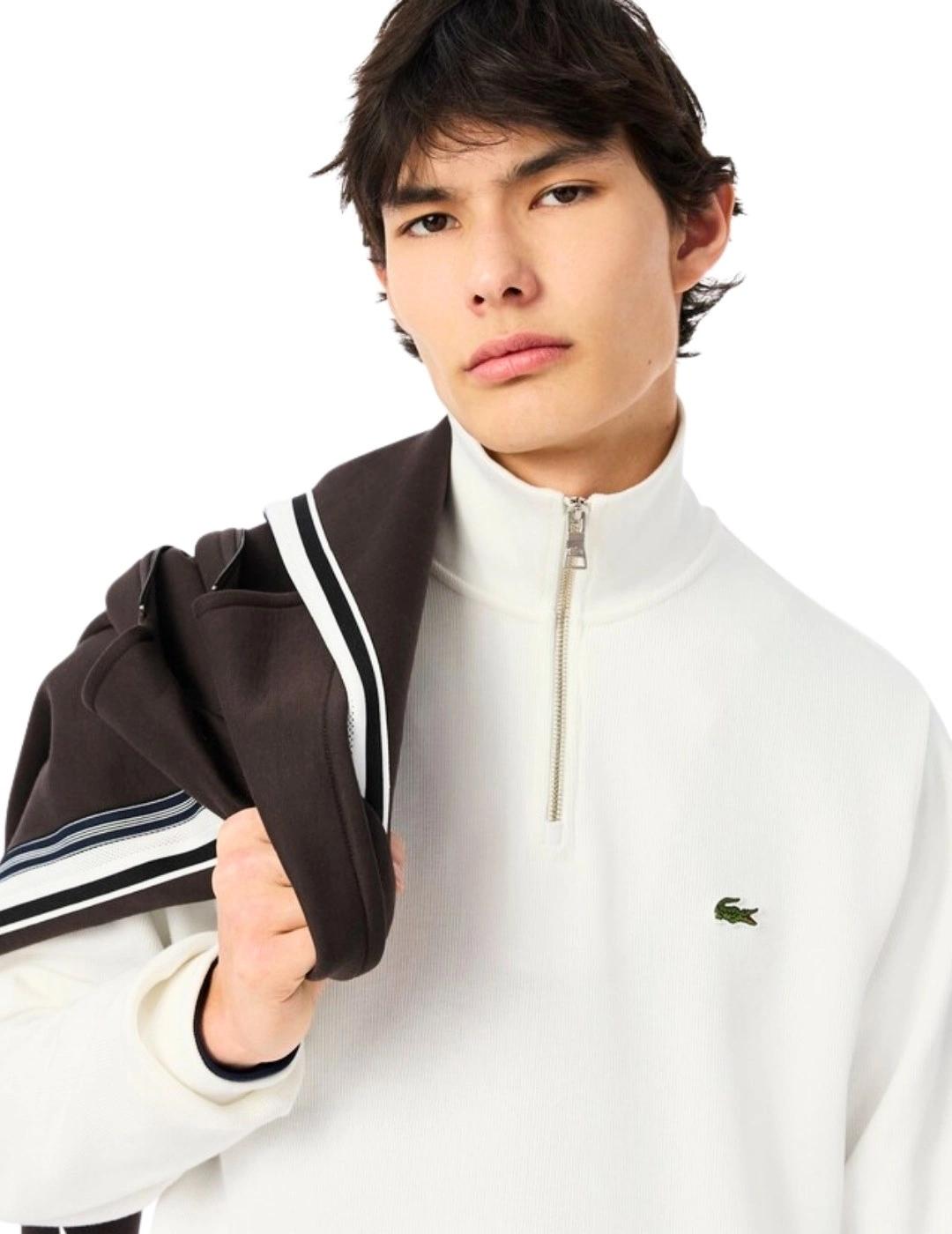 Lacoste Sudadera cuello alto y cremallera Blanca