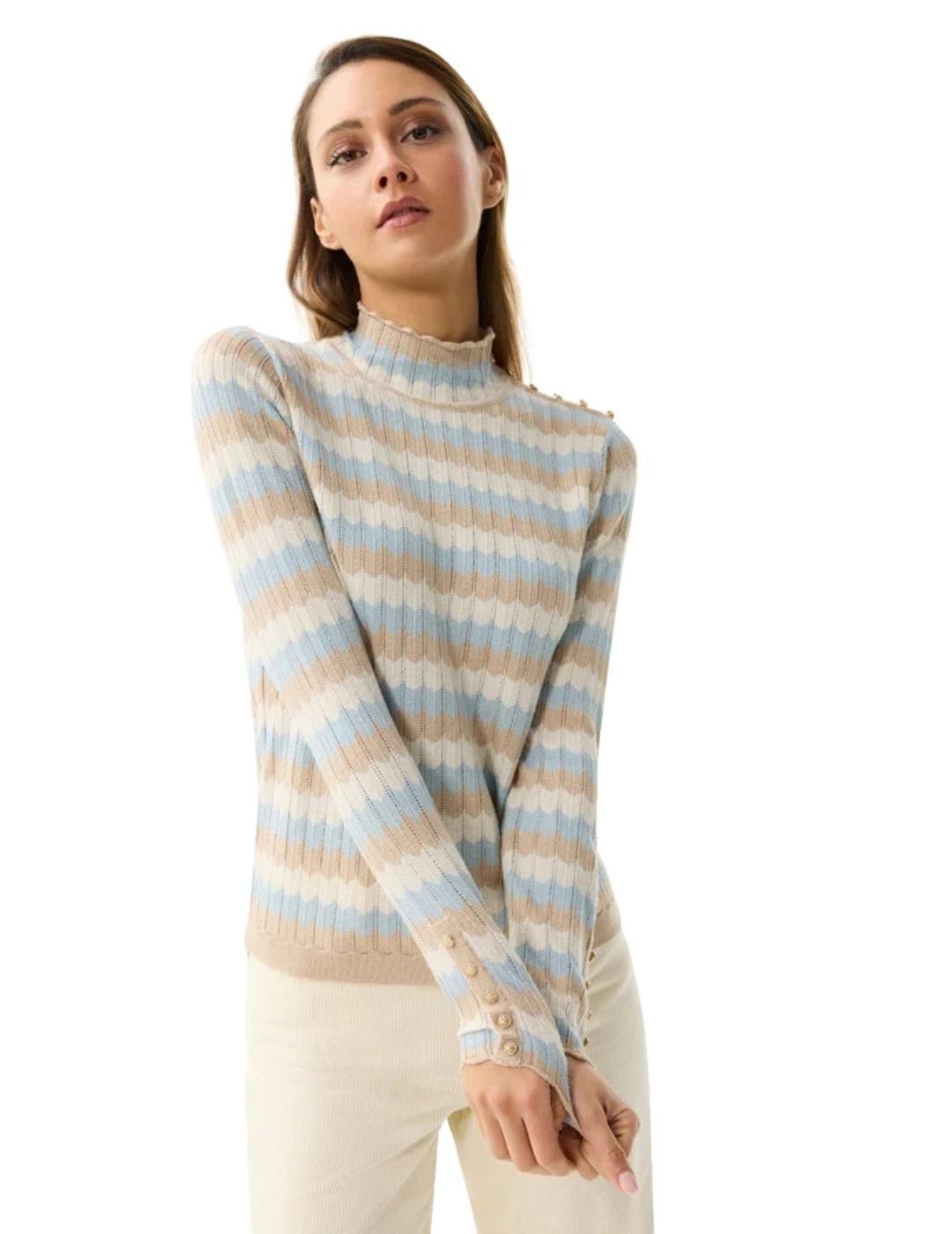 Leo & Ugo Jersey rayas azul y beige