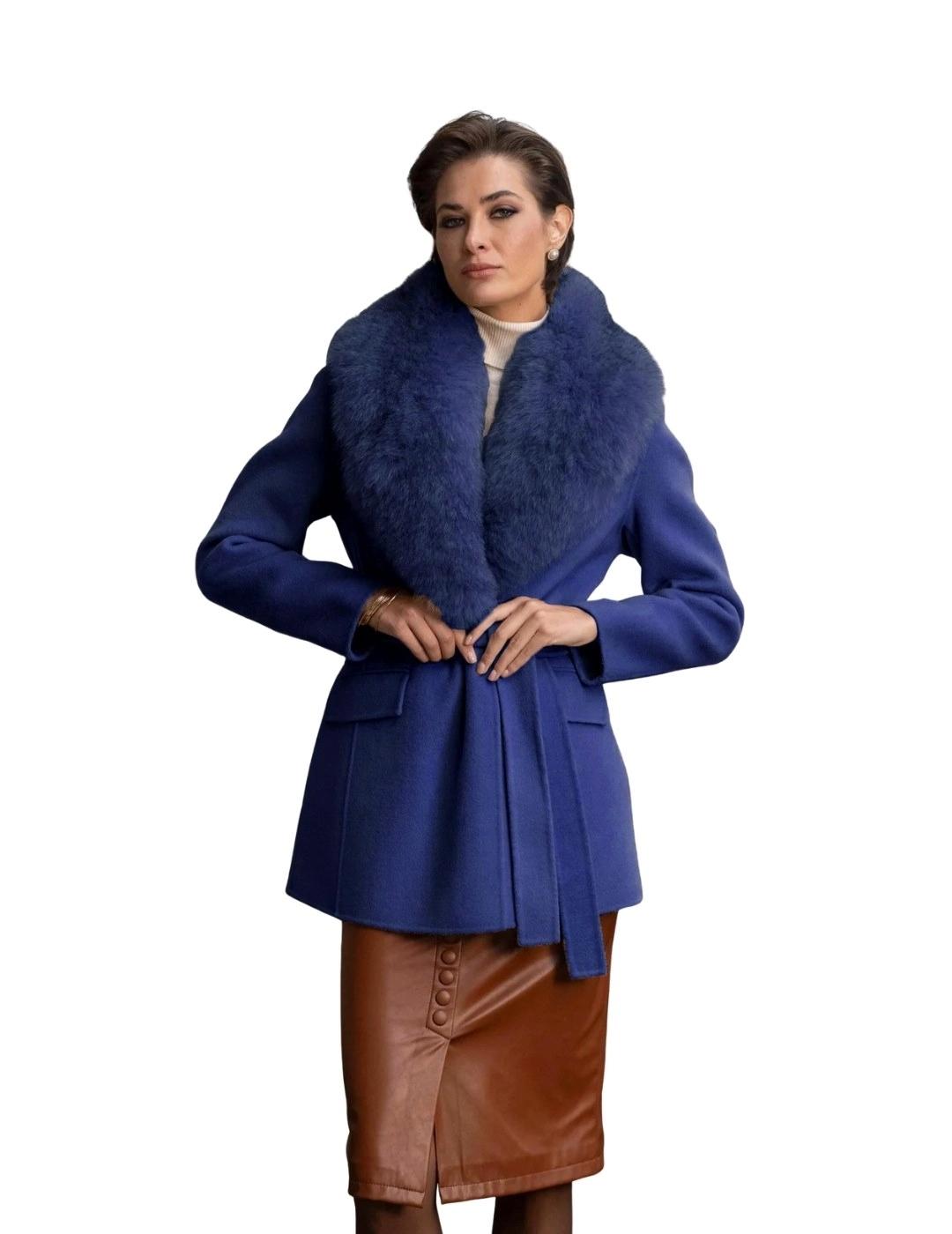 Locoluxo Abrigo Azul marino con cuello de pelo