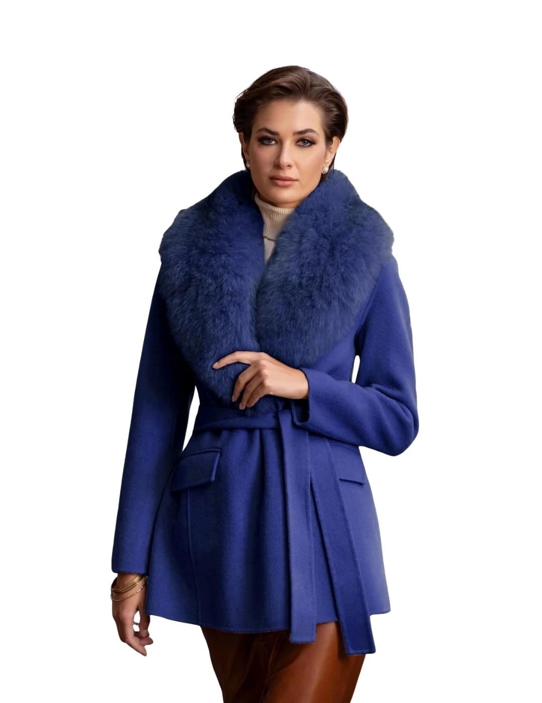 Locoluxo Abrigo Azul marino con cuello de pelo