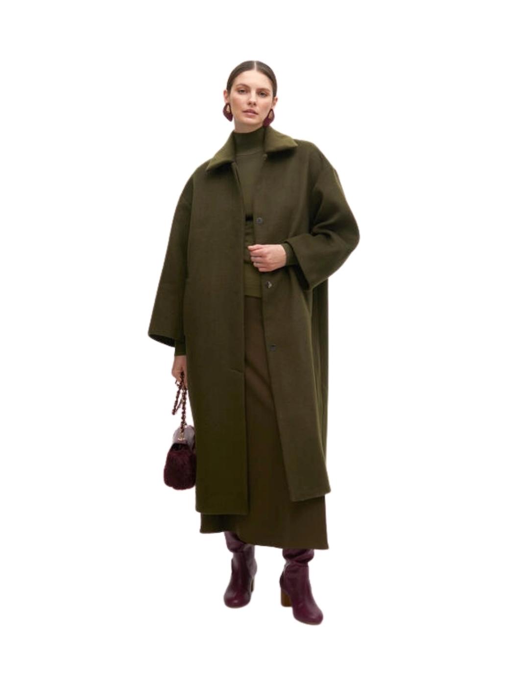 Lola Casademunt Falda Midi Crepe Evase Verde Kaki