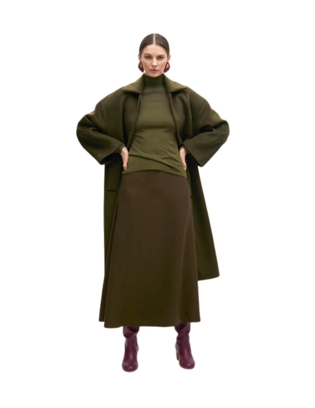 Lola Casademunt Falda Midi Crepe Evase Verde Kaki