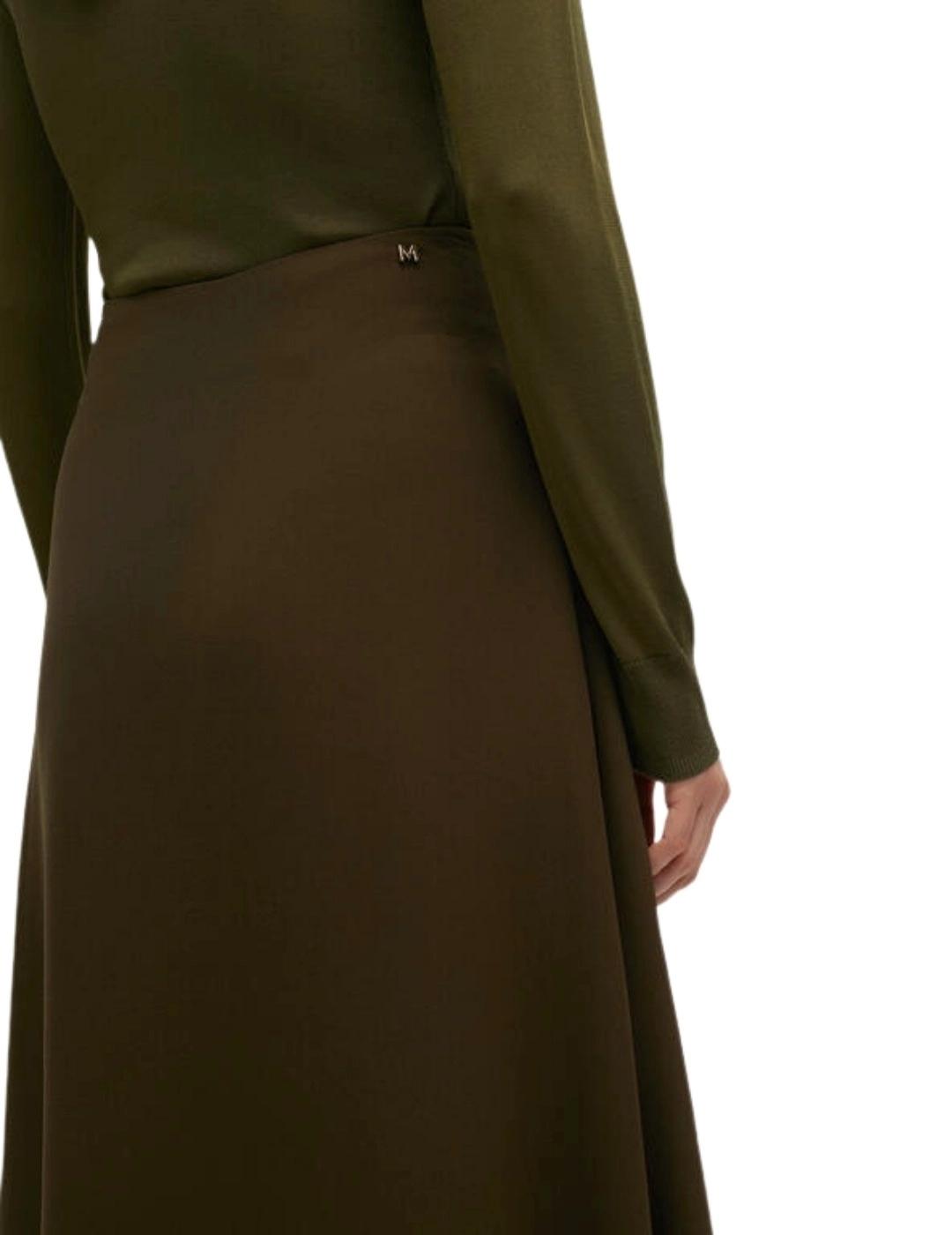 Lola Casademunt Falda Midi Crepe Evase Verde Kaki