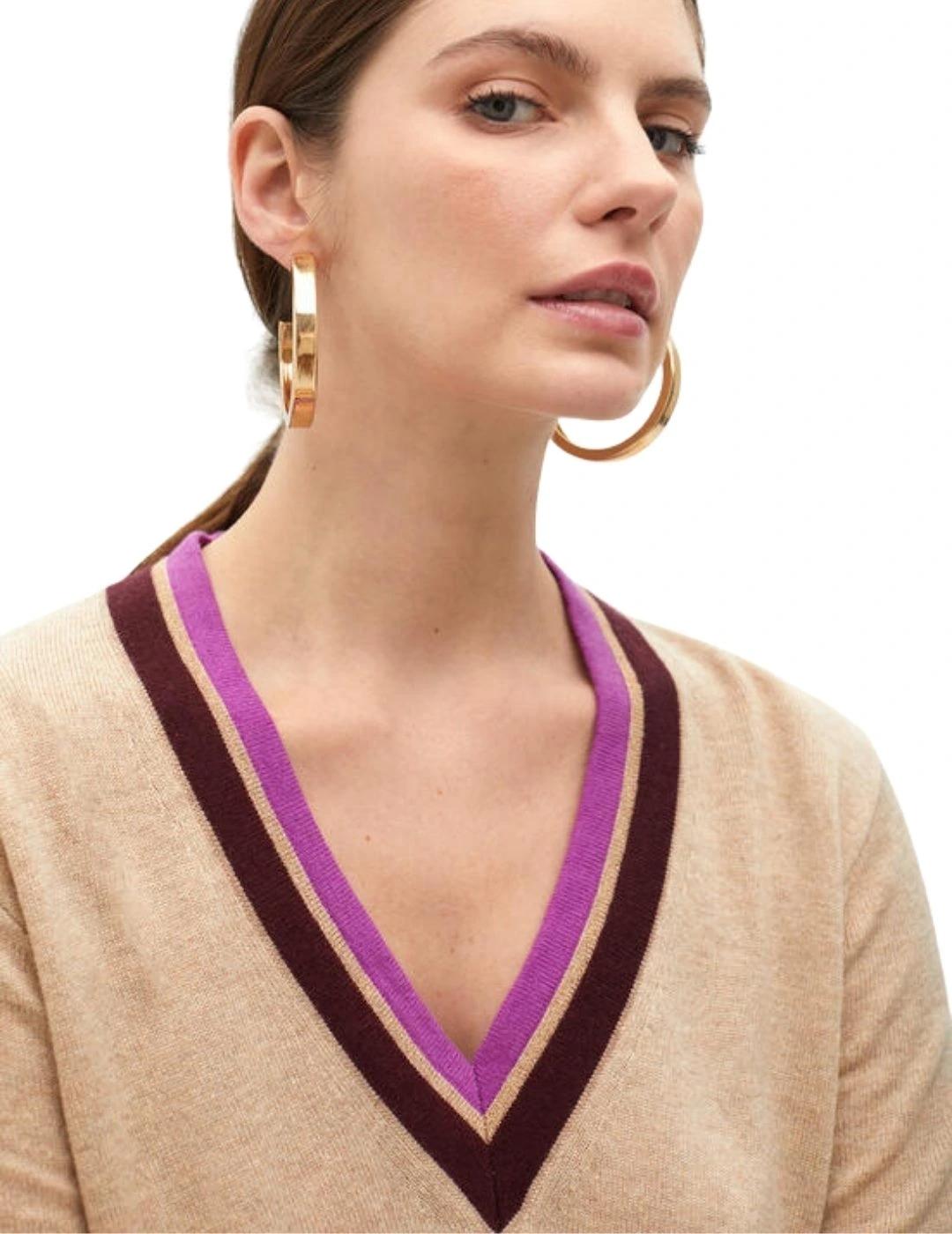 Lola Casademunt Jersey Cuello Bicolor Crudo Rosa