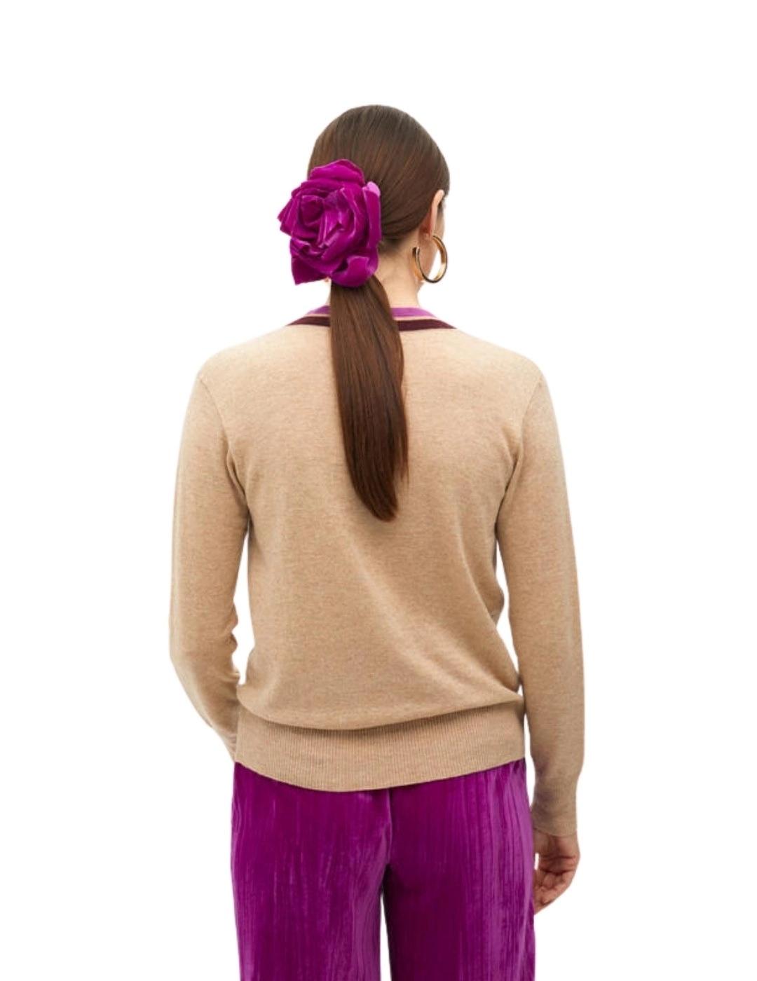 Lola Casademunt Jersey Cuello Bicolor Crudo Rosa