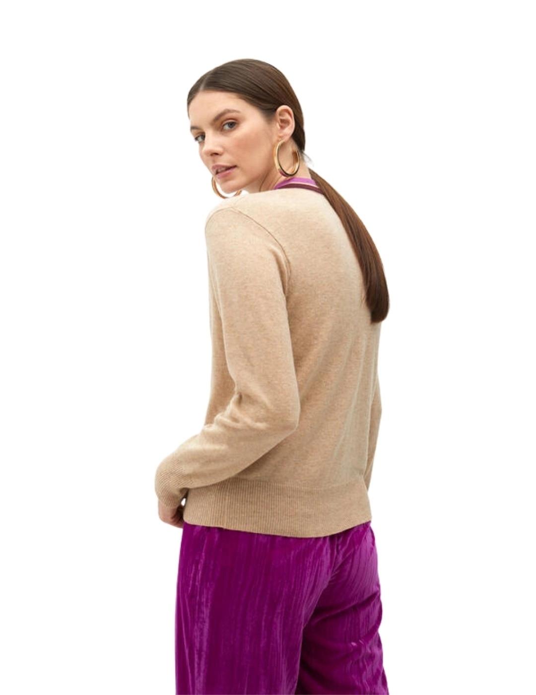 Lola Casademunt Jersey Cuello Bicolor Crudo Rosa