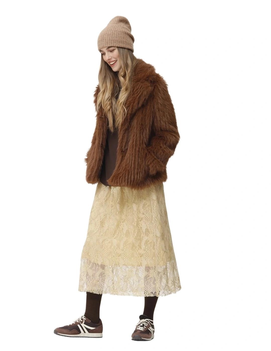 Oky Chaqueta Rois Efecto Pelo Marrón castaña