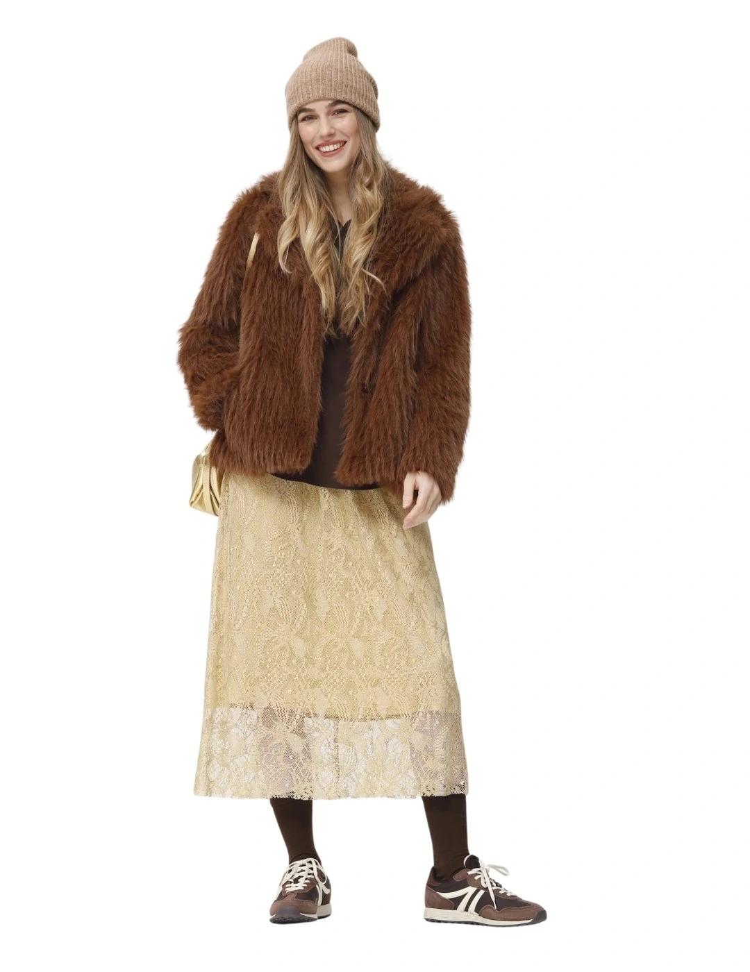 Oky Chaqueta Rois Efecto Pelo Marrón castaña