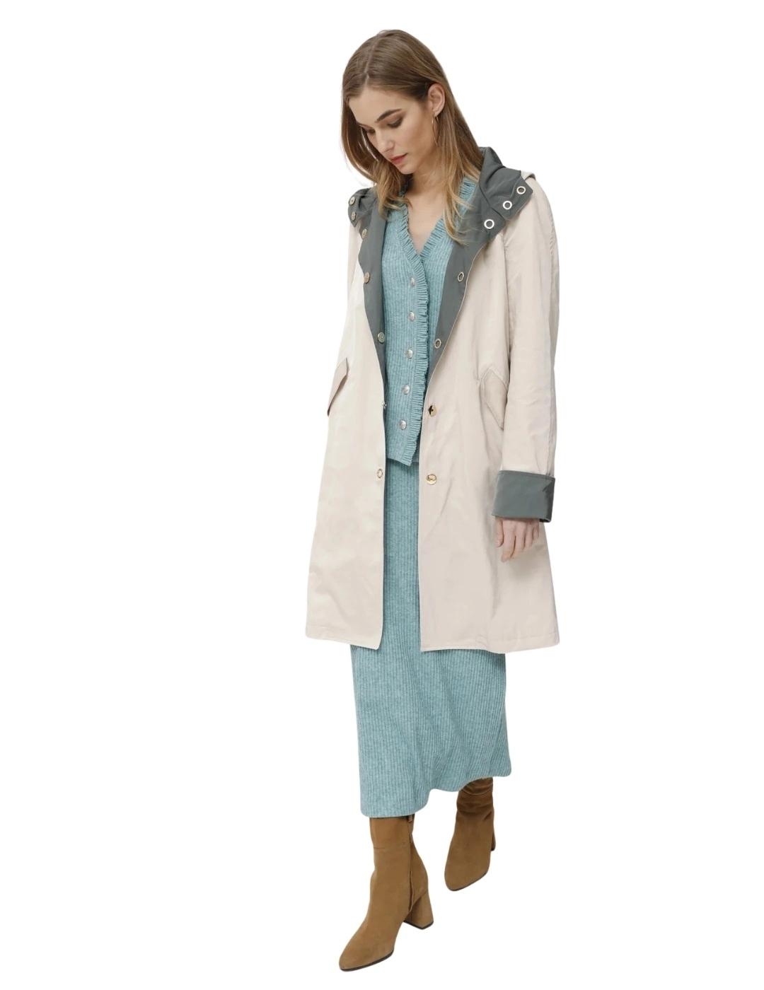 Oky Abrigo Cocer Técnico Waterproof Beige y verde