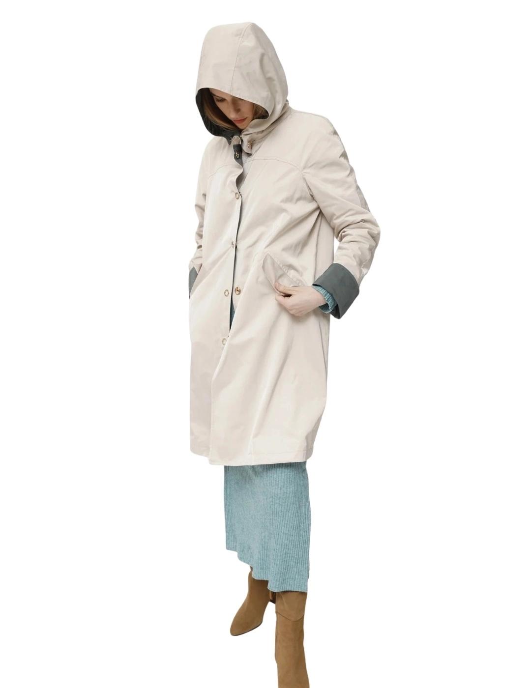 Oky Abrigo Cocer Técnico Waterproof Beige y verde