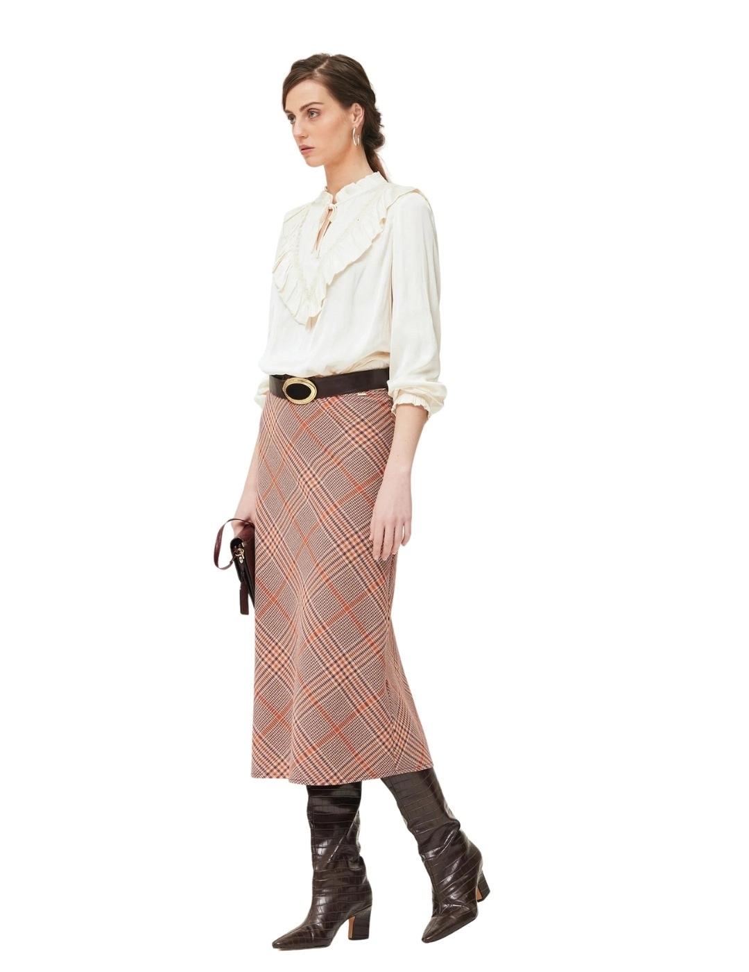 Oky Falda Diber Punto de cuadros Granate