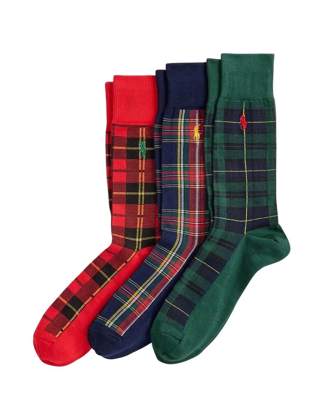Ralph Lauren 3 Pares de calcetines largos cuadros