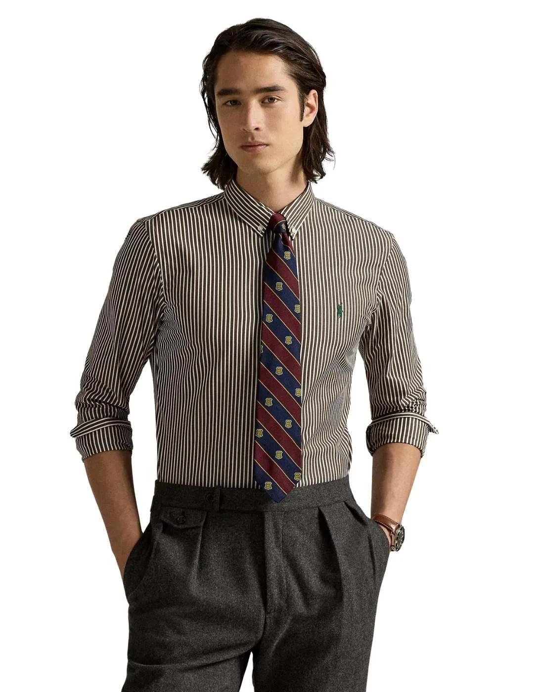 Ralph Lauren Camisa rayas Marrón Custom Fit