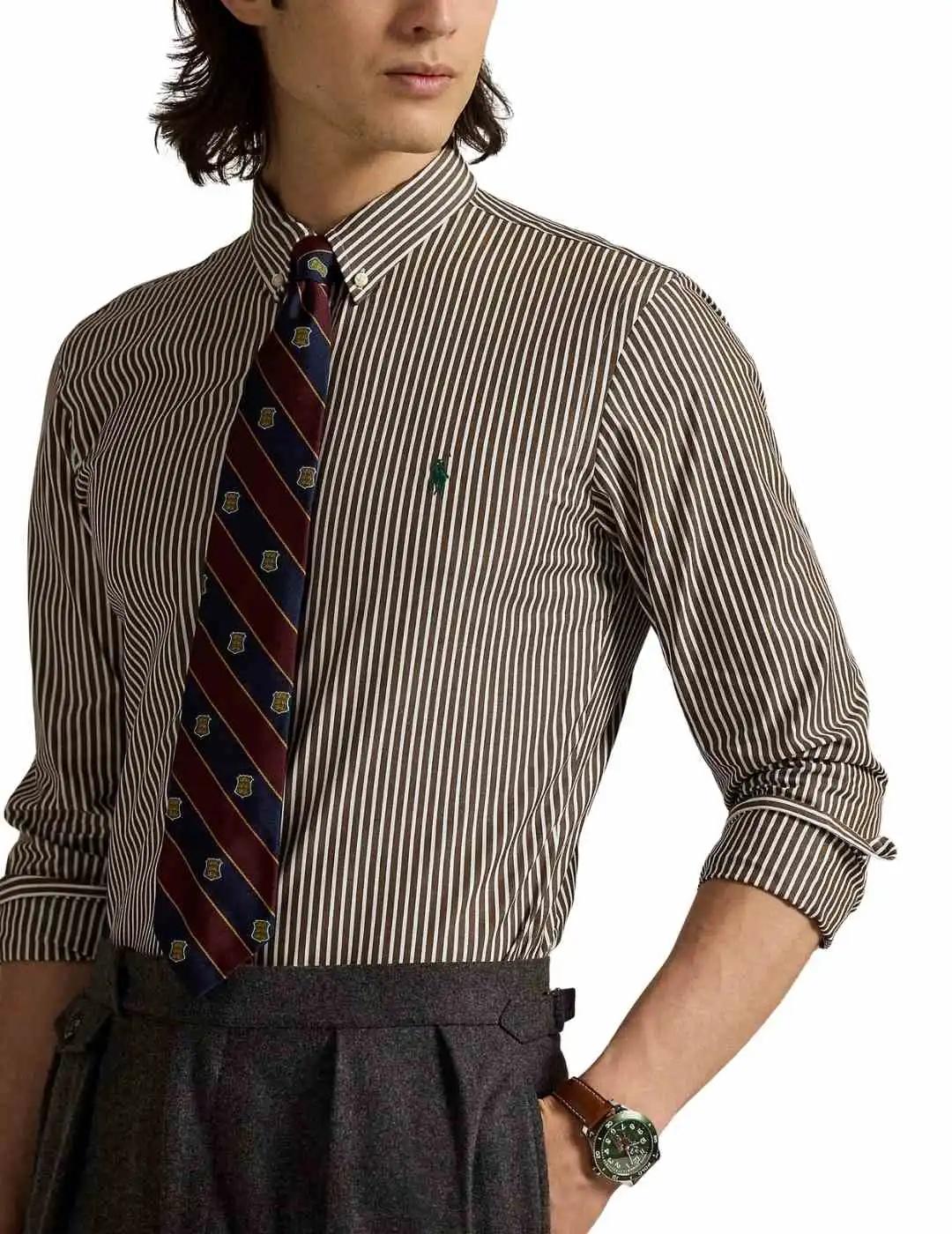 Ralph Lauren Camisa rayas Marrón Custom Fit