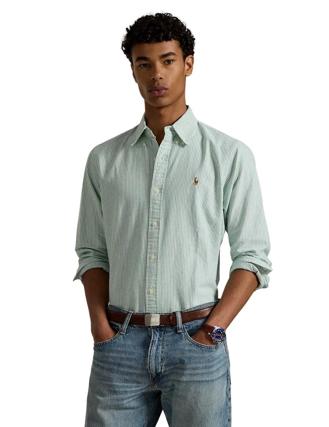 Ralph Lauren Camisa Oxford rayas Verde Custom Fit