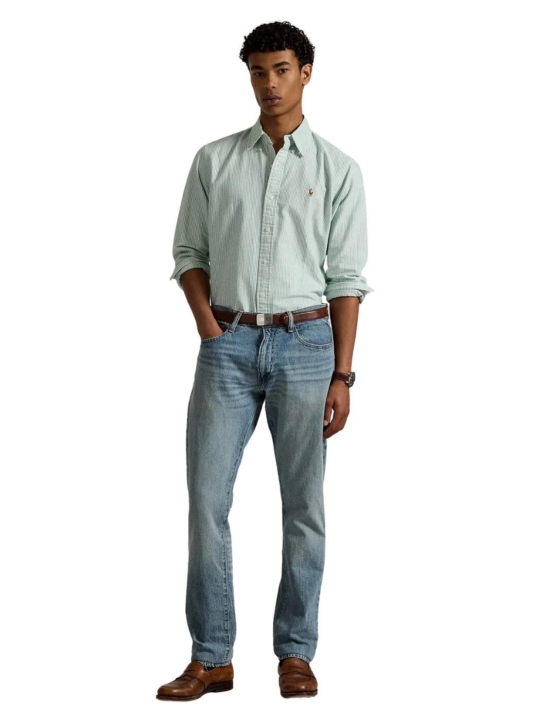 Ralph Lauren Camisa Oxford rayas Verde Custom Fit