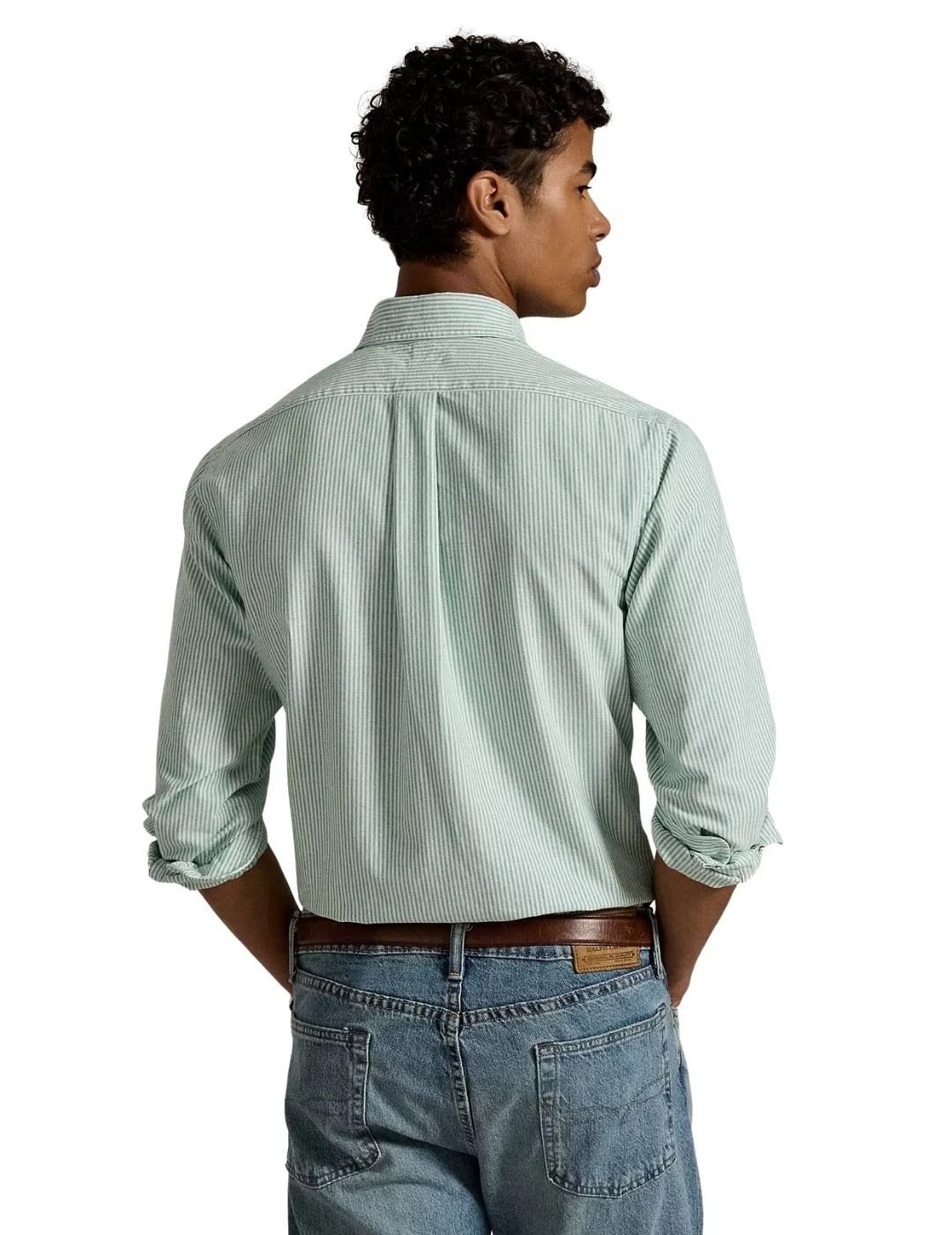 Ralph Lauren Camisa Oxford rayas Verde Custom Fit