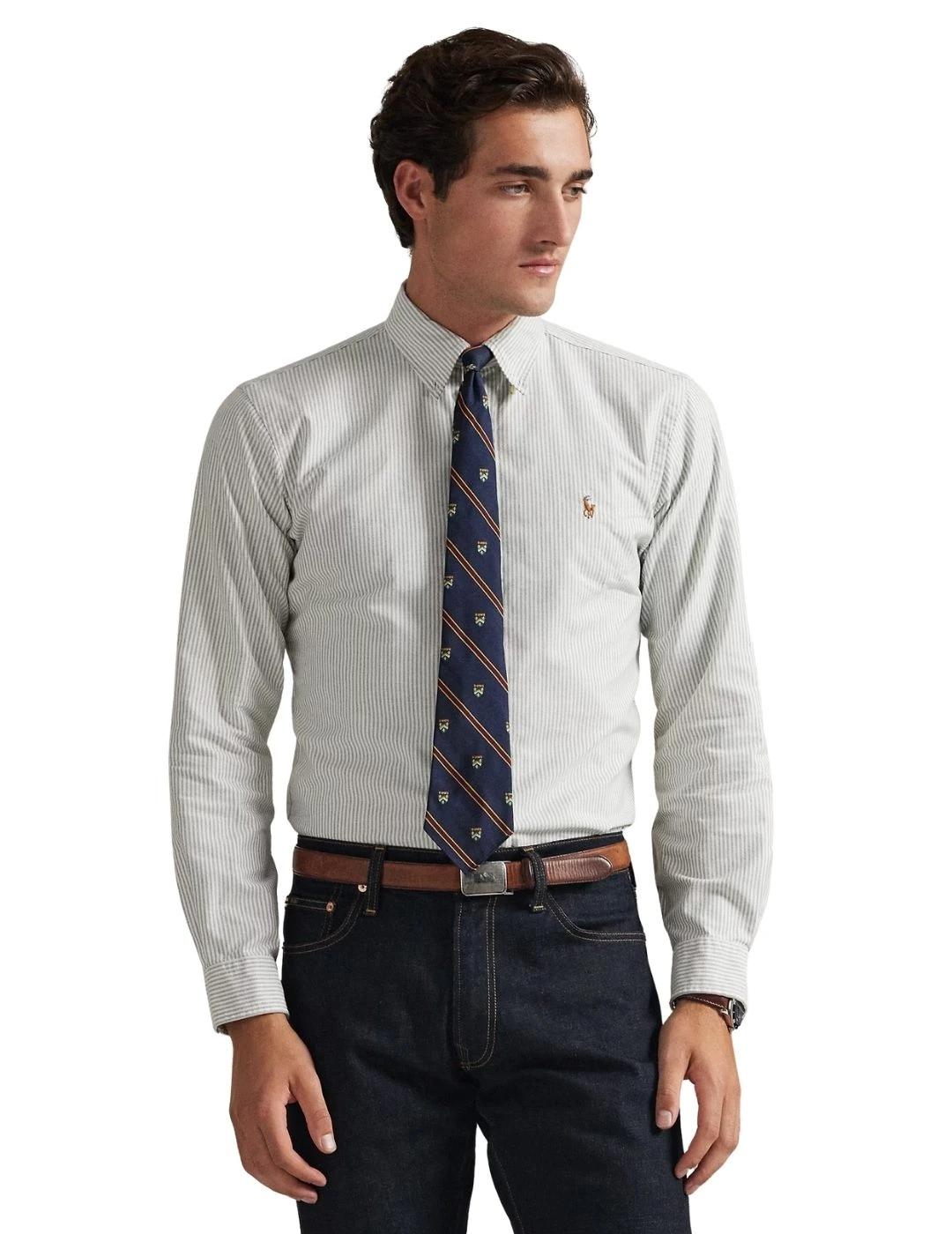 Ralph Lauren Camisa Oxford rayas Verde Custom Fit