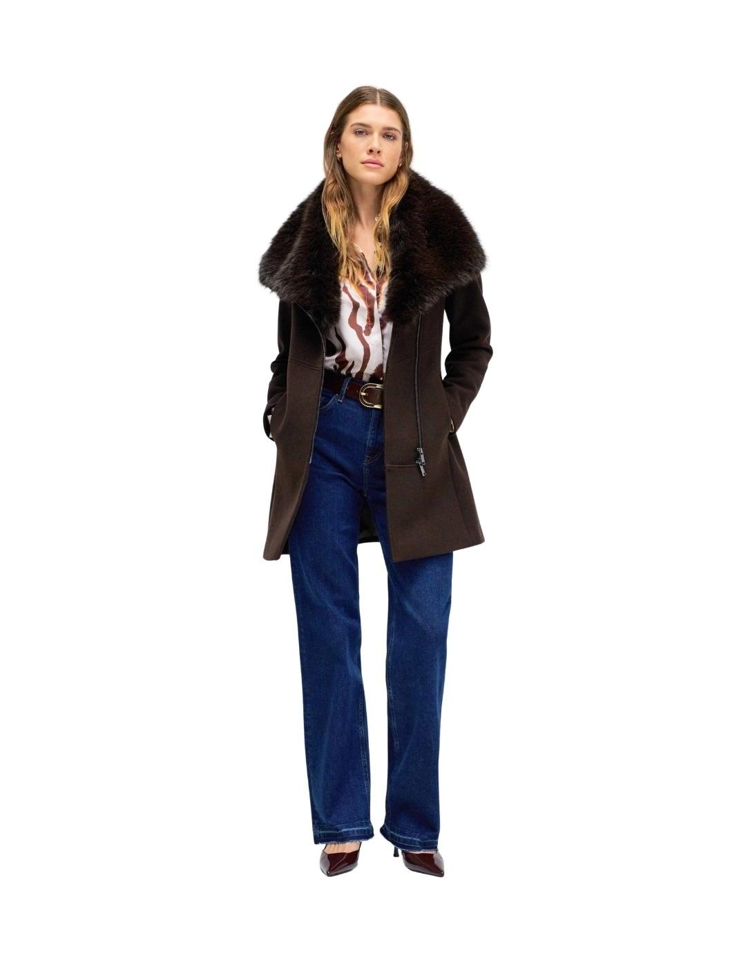 Salsa Abrigo de paño Grace con pelo Marrón