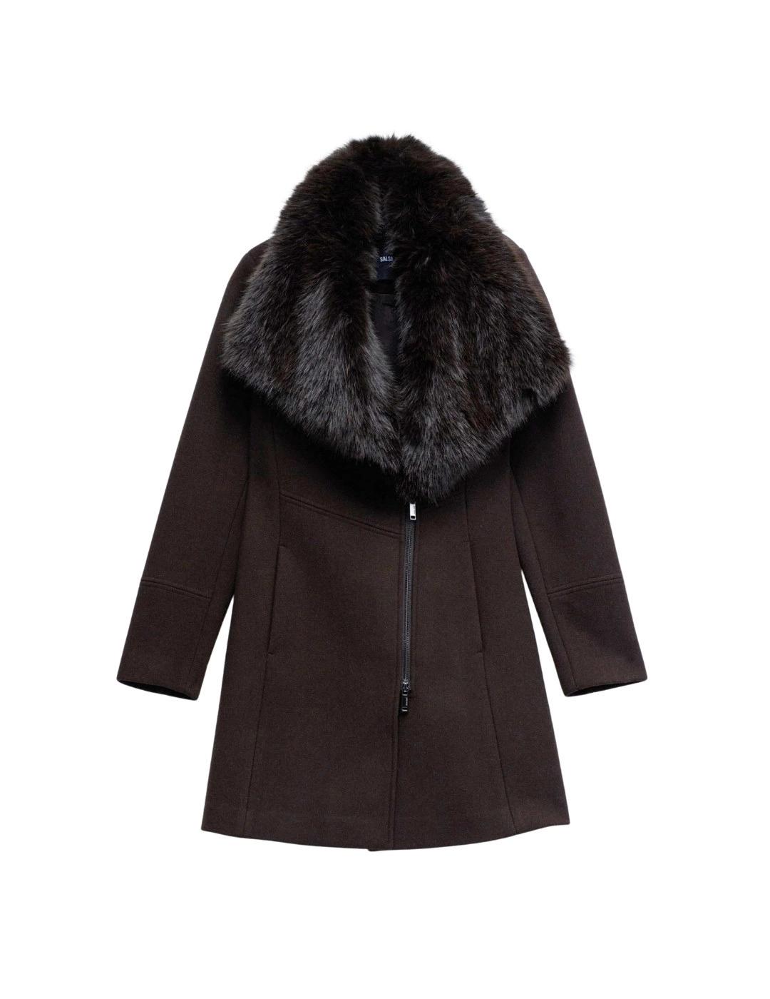 Salsa Abrigo de paño Grace con pelo Marrón
