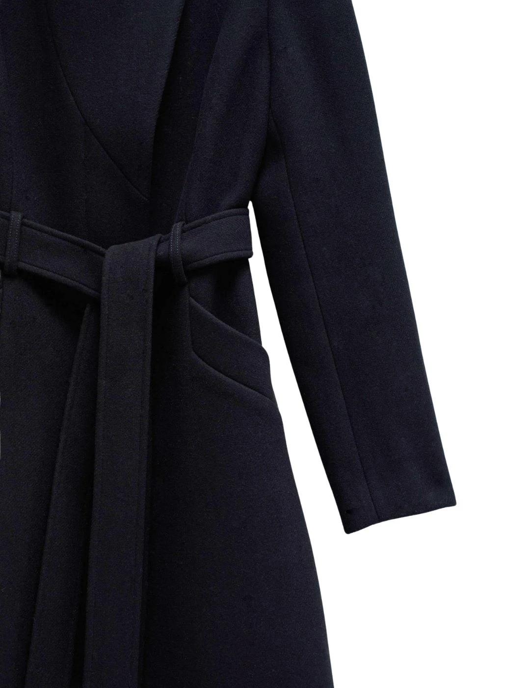 Salsa Abrigo paño Grace largo con cinturón Negro