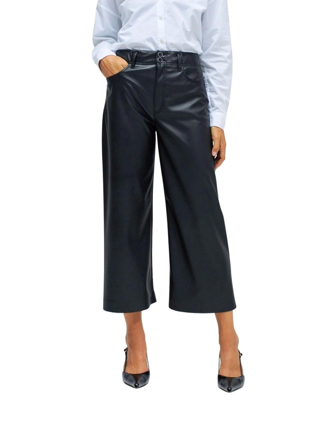 Salsa Pantalones True Cropped Wide Efecto piel