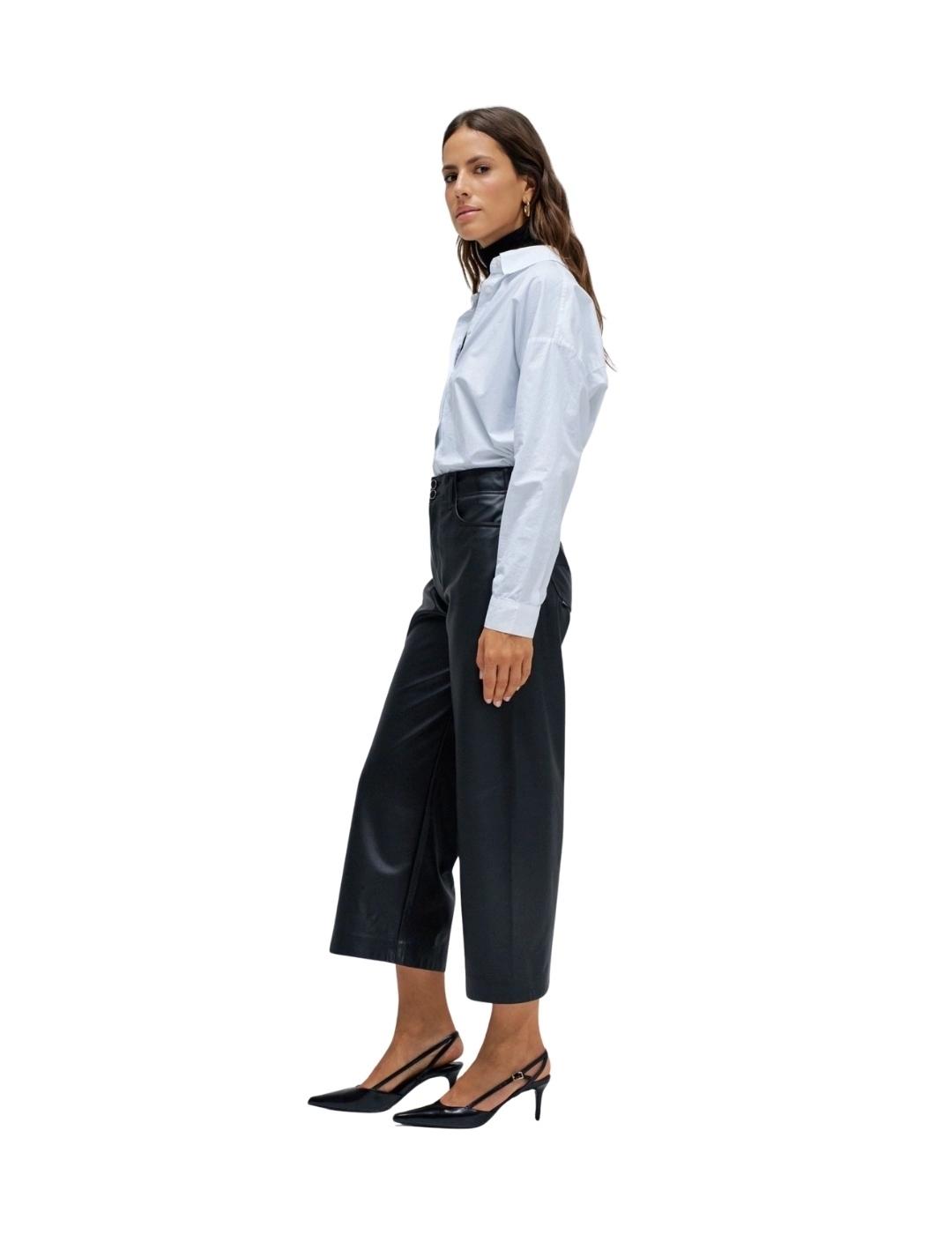 Salsa Pantalones True Cropped Wide Efecto piel
