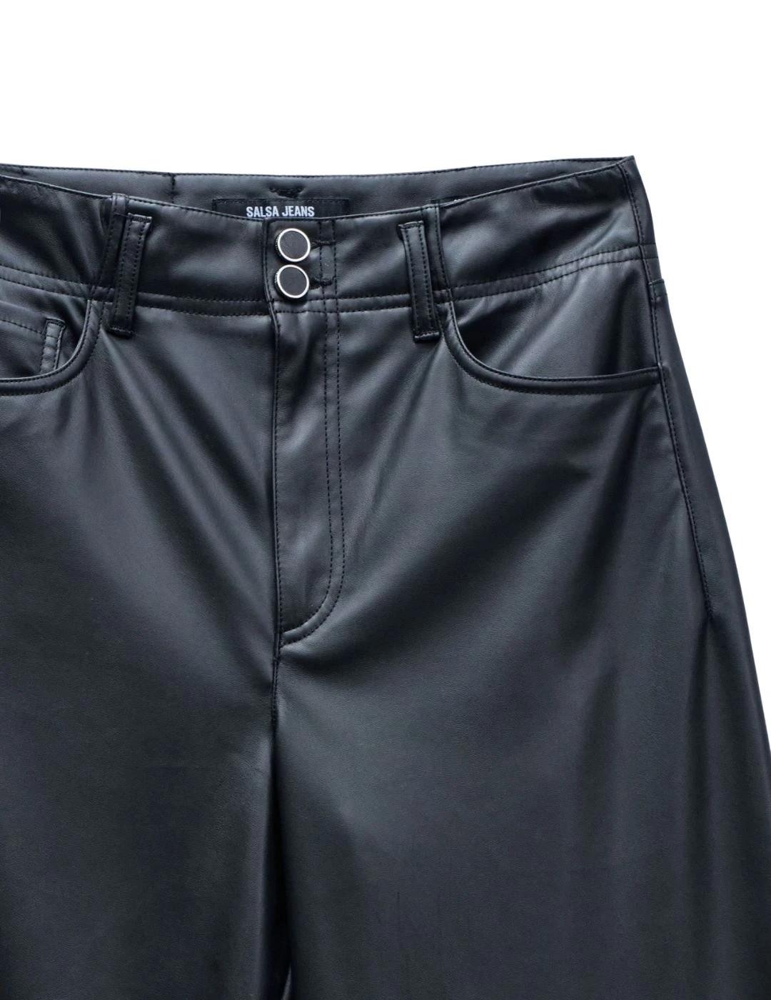 Salsa Pantalones True Cropped Wide Efecto piel