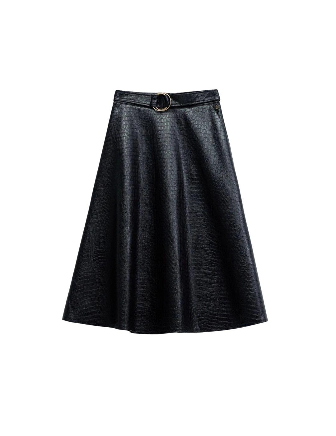 Salsa Falda Midi Efecto piel con cinturón Negra